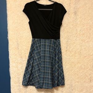 Black and Blue Plaid Midi Dress